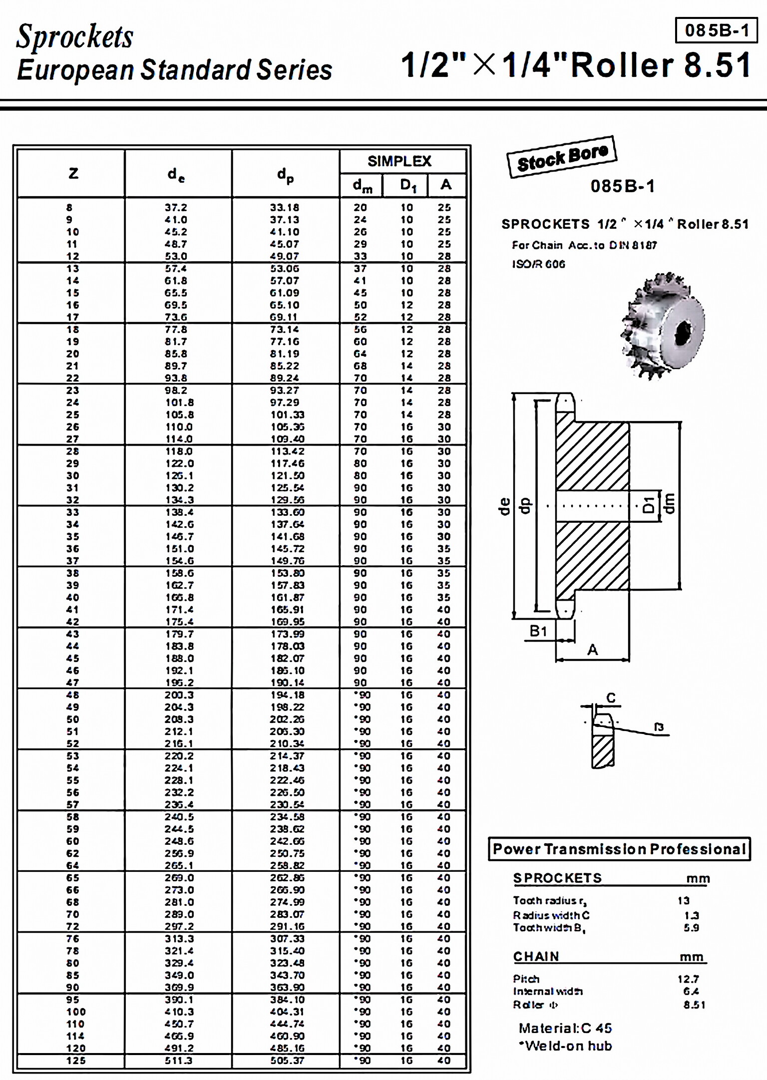 085B-1 Standard Bore Sprocket