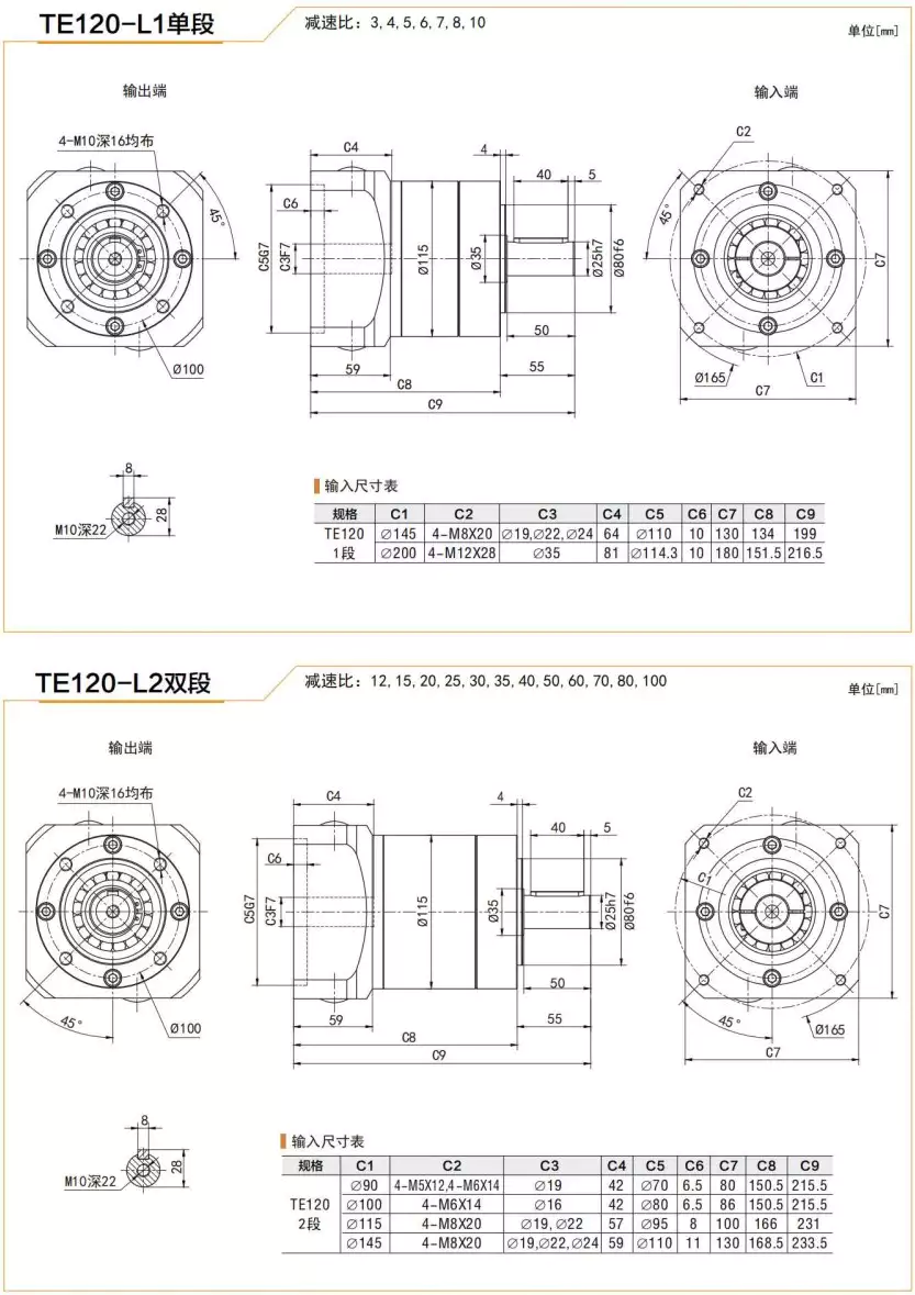 TE120 Series High Precision Planetary Gearbox Helical Gear Reducer