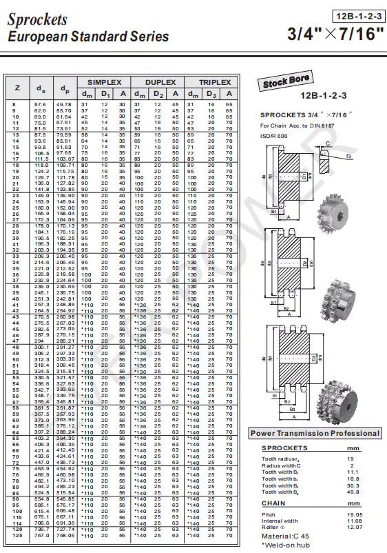 12B-1-2-3 Standard Bore Sprocket