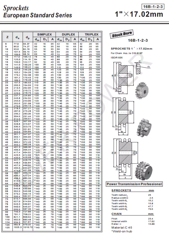 16B-1-2-3 Standard Bore Sprocket