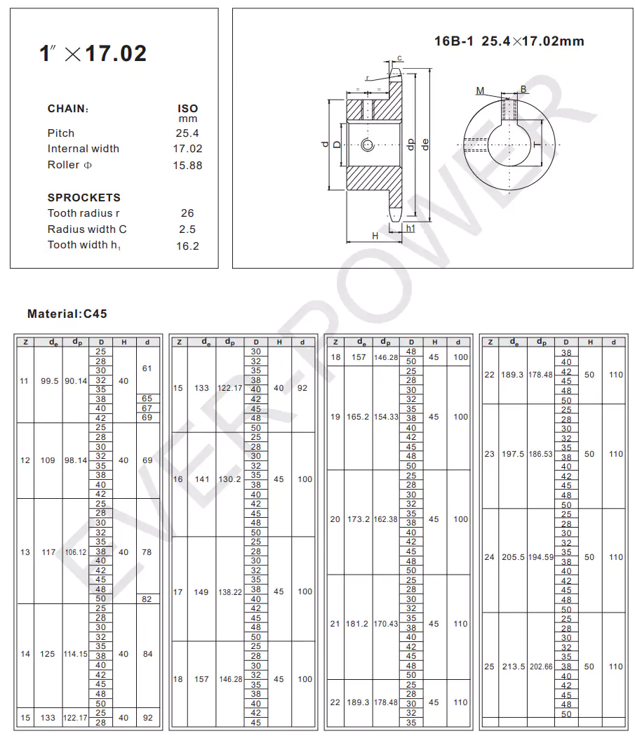 Finished Bore Sprocket 16B-1 European Standard
