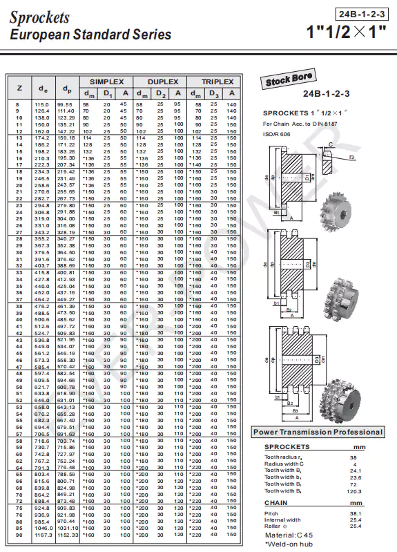 24B-1-2-3 Standard Bore Sprocket