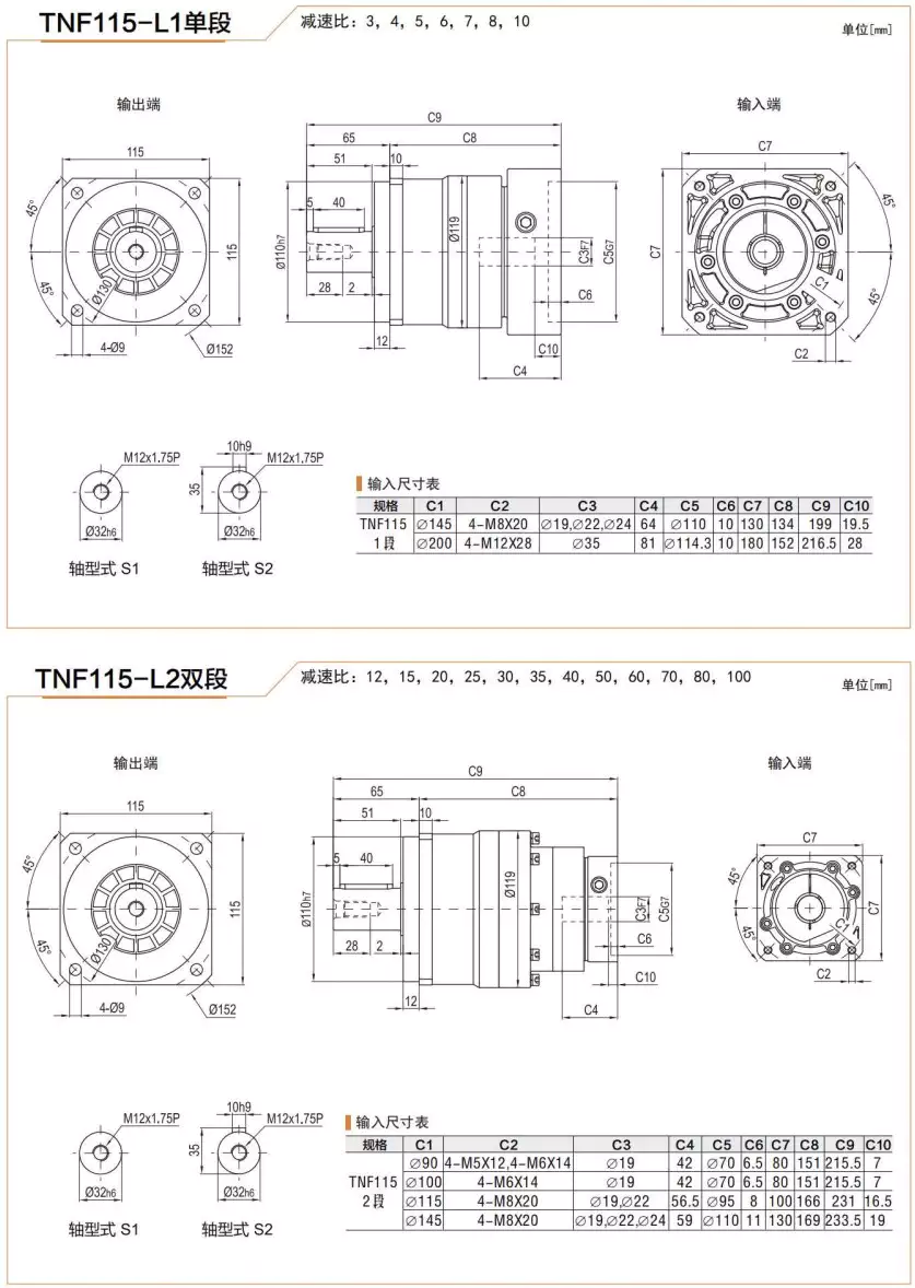TNF115 Series High Precision Planetary Gearbox Helical Gear Reducer