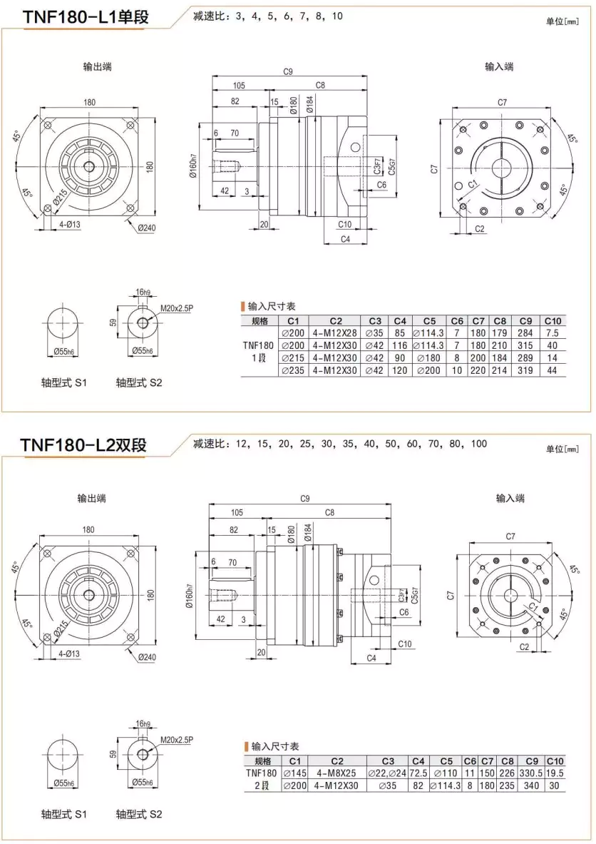 TNF180 Series High Precision Planetary Gearbox Helical Gear Reducer