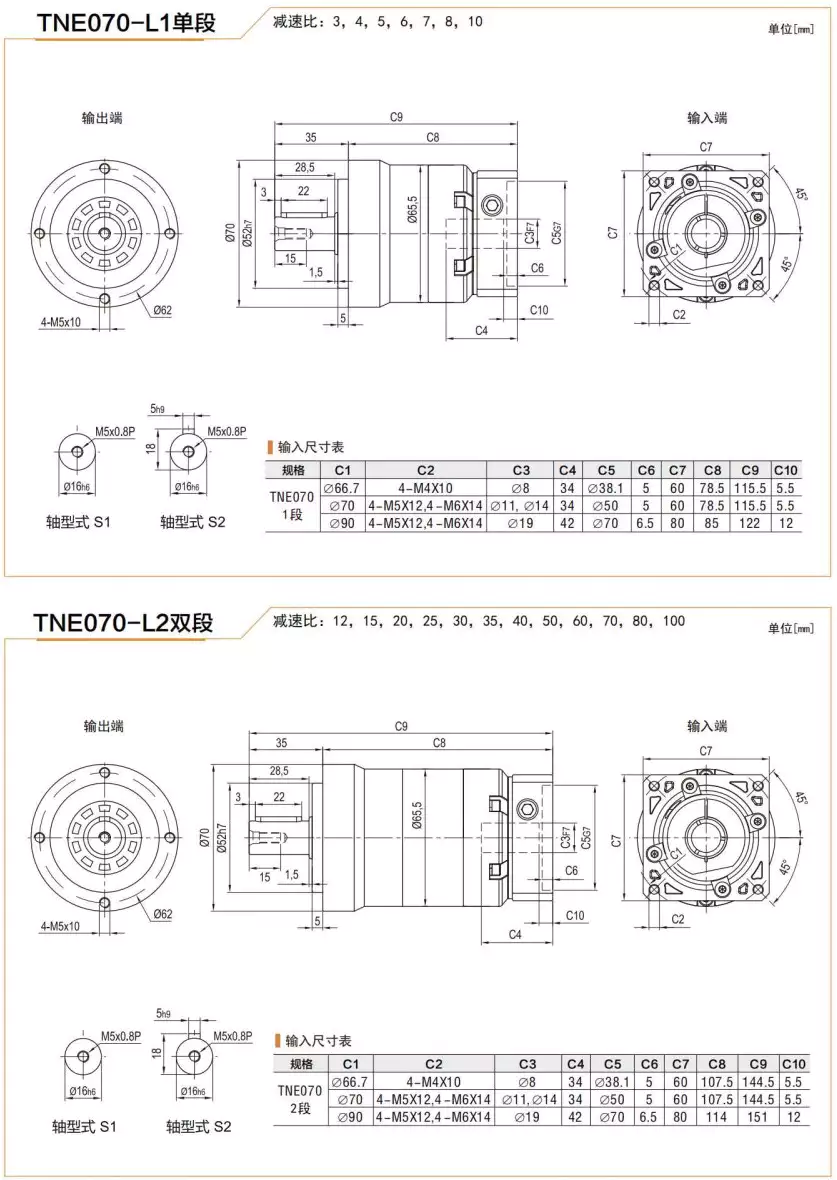 TNE070 Series High Precision Planetary Gearbox Helical Gear Reducer