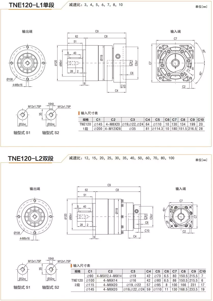 TNE120 Series High Precision Planetary Gearbox Helical Gear Reducer