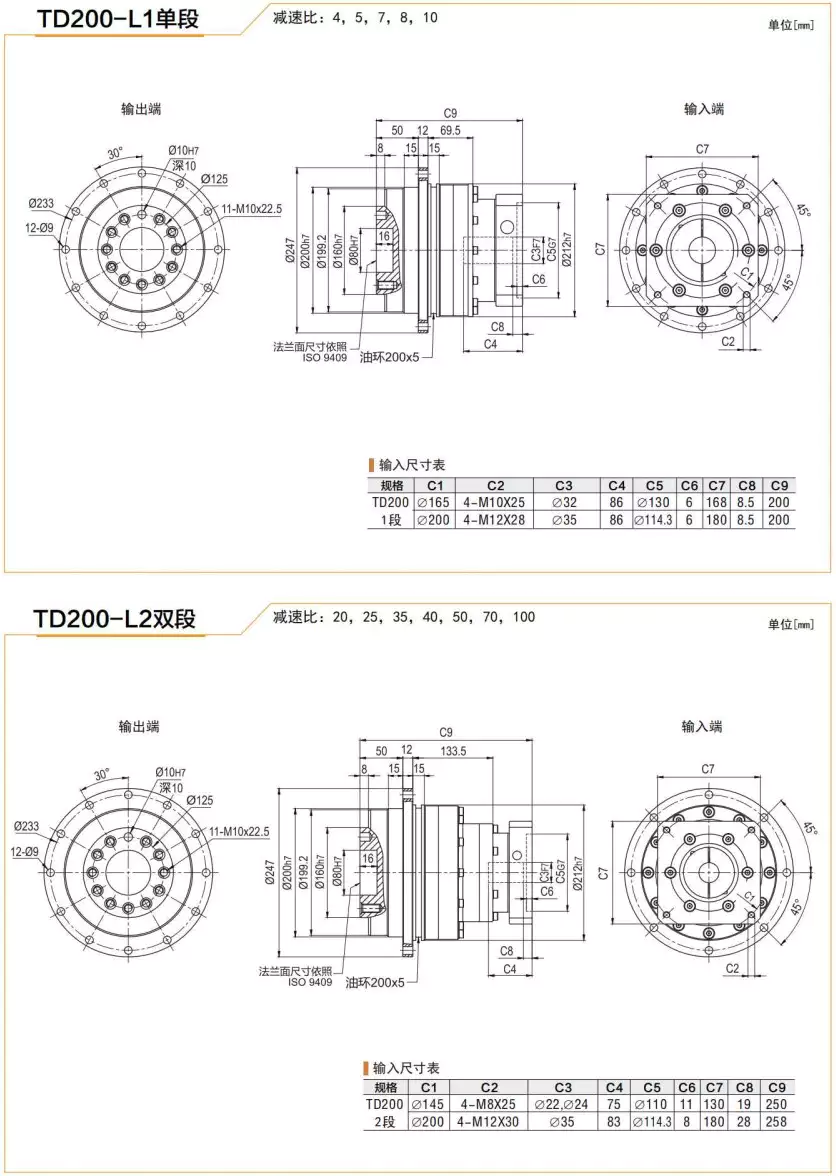 TD200 Series High Precision Planetary Gearbox Helical Gear Reducer