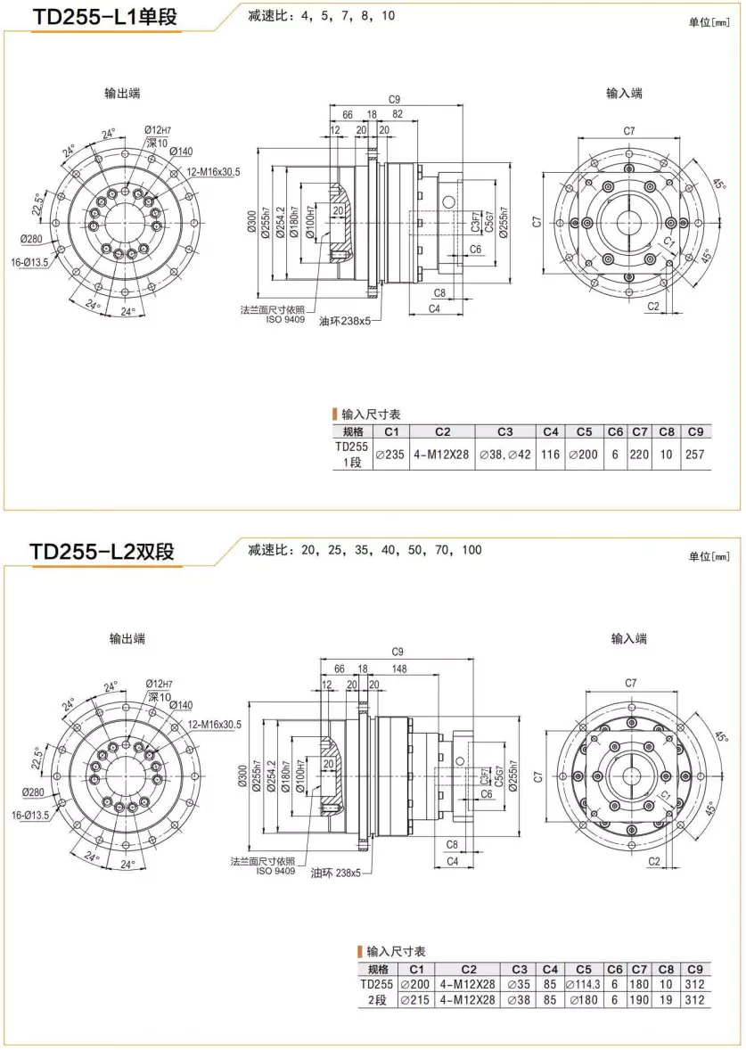 TD255 Series High Precision Planetary Gearbox Helical Gear Reducer
