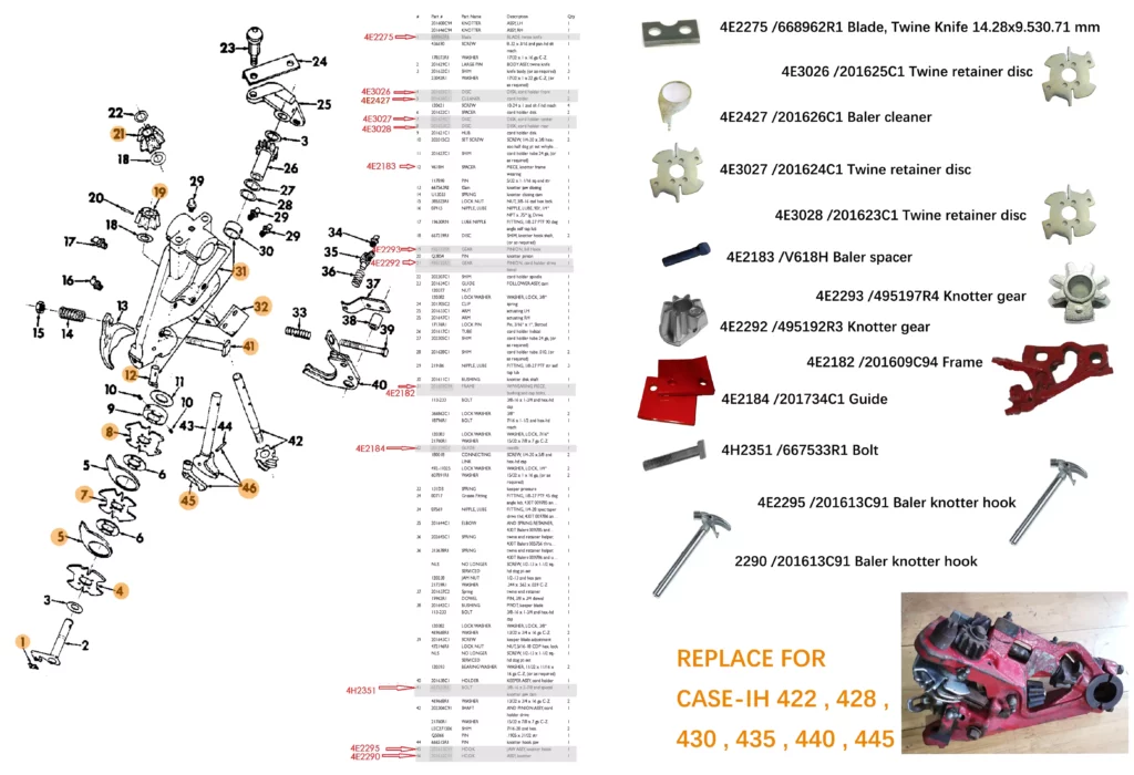 baler Knotter knife, Gear, Knotter bill hook replacement for CN H