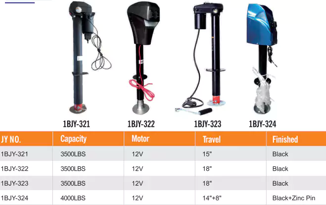 1BJY-322 Heavy Duty Dual LED Electric Trailer Power A-Frame Tongue Jack, 3500 Lb. with Camper Drop Leg, 12V DC