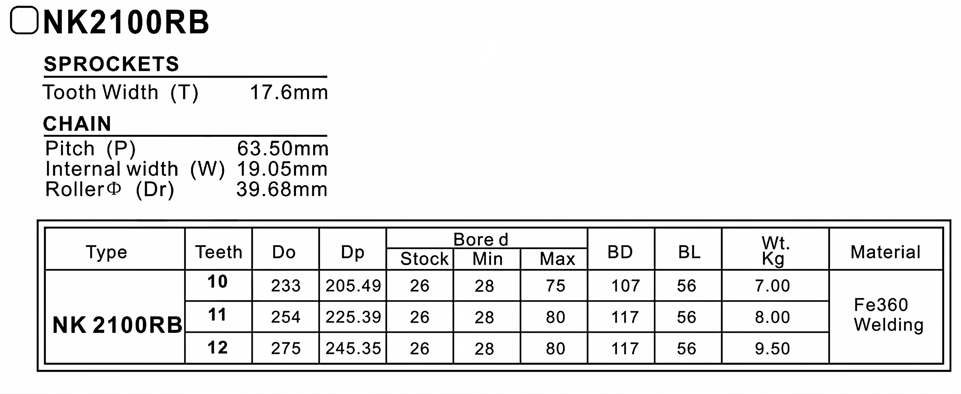 NK2100RB Double Pitch Sprocket