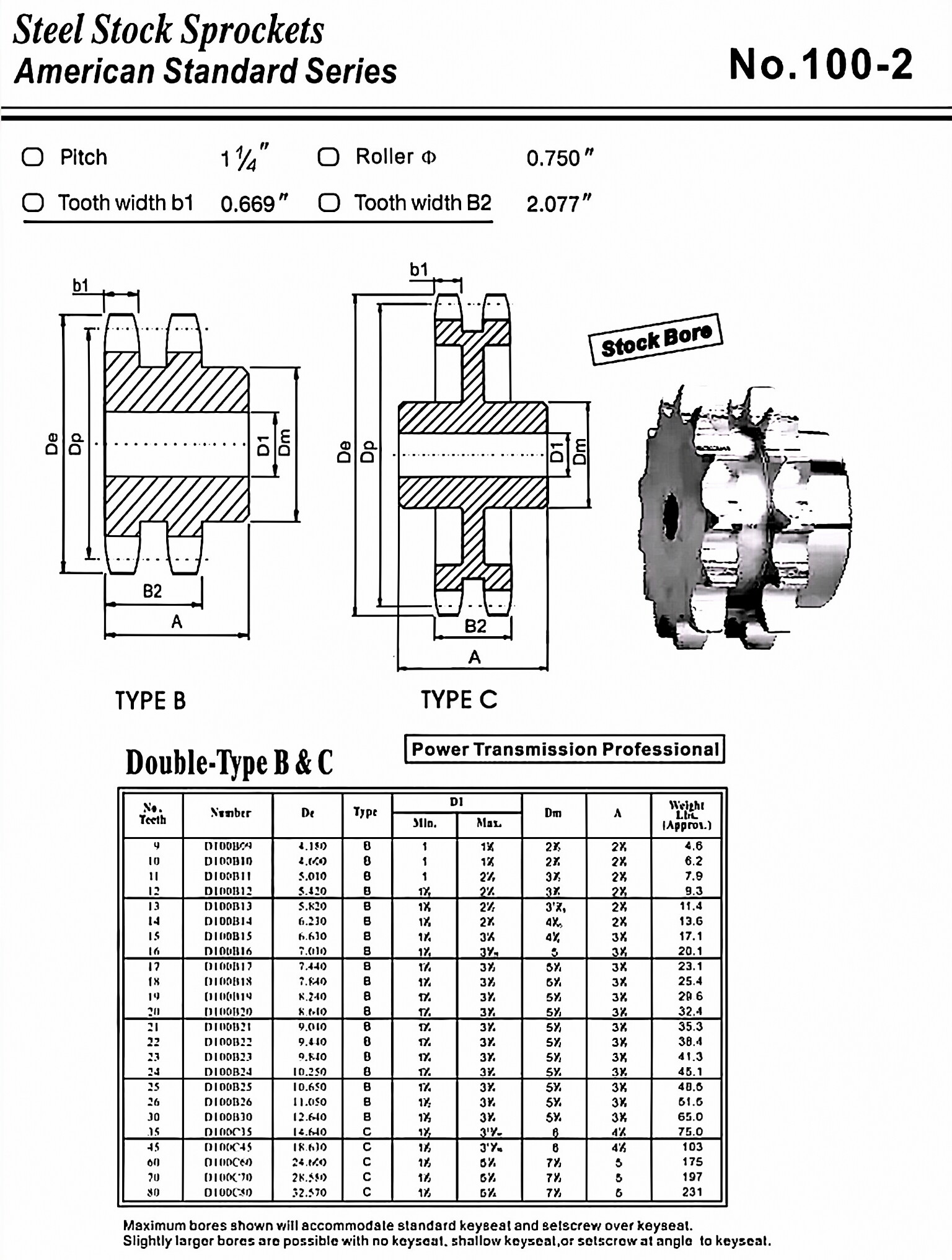 No.100-2 Standard Bore Sprocket