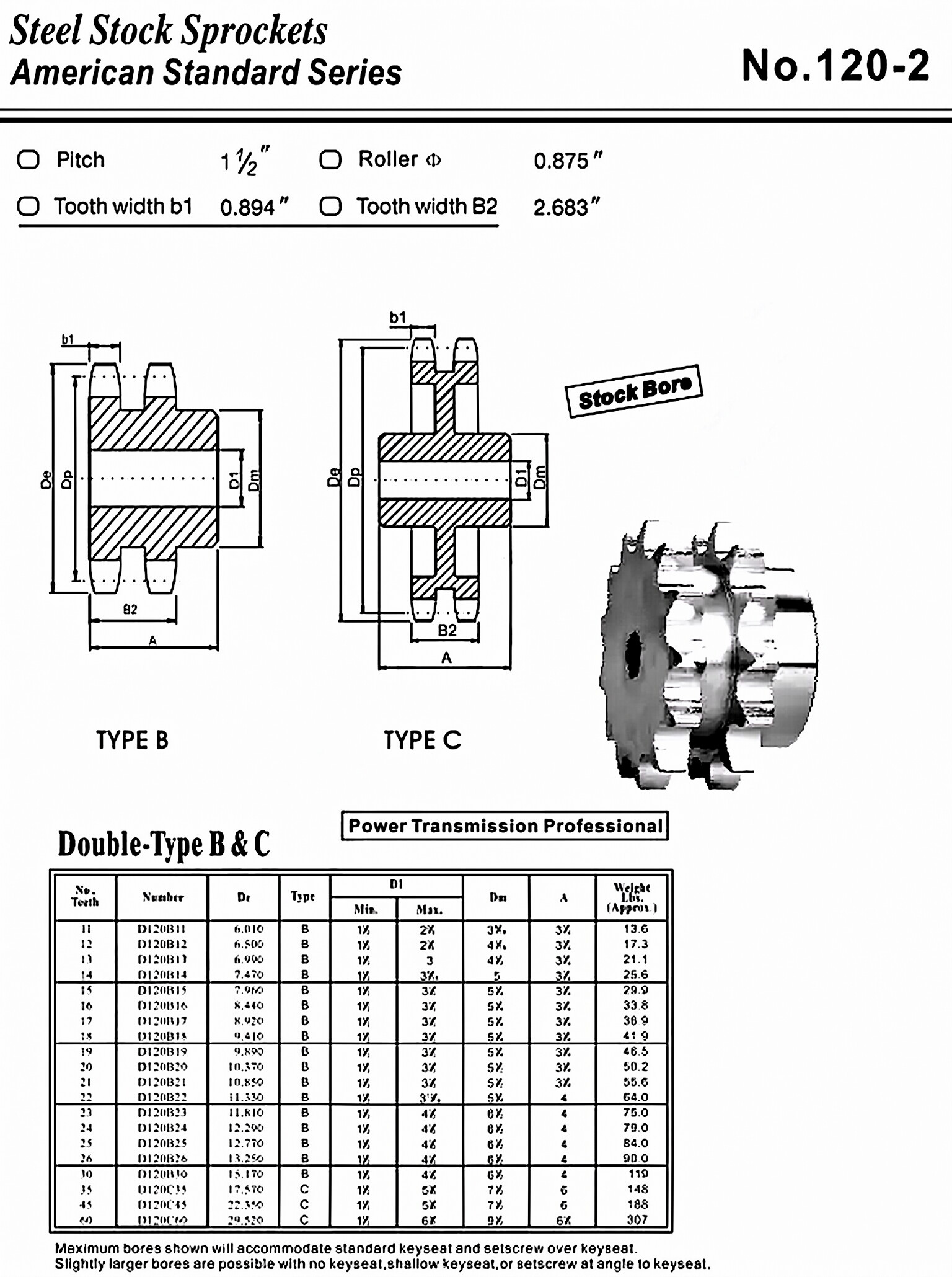 No.120-2 Standard Bore Sprocket