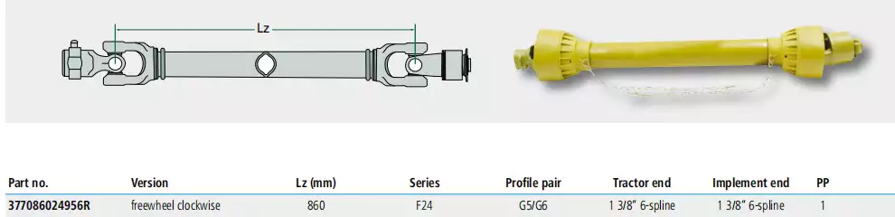 F24 Series PTO Shaft with Freewheel with Lemon Profile Replacement of Blueline 377086024956R