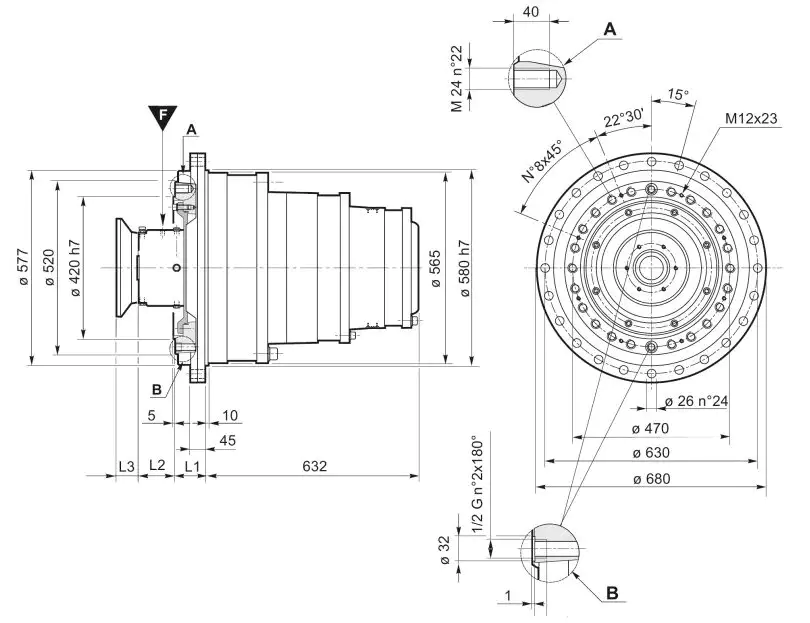 SLW8503 Winch Drive Planetary Gearbox Replace Replacement of Brevini Riduttori