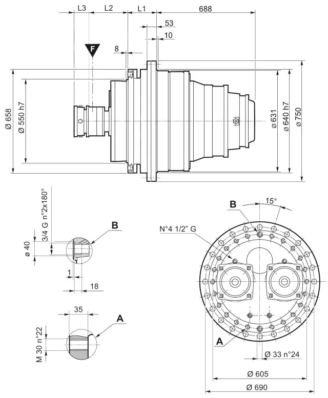 SMW12004 Winch Drive Planetary Gearbox Replace Replacement of Brevini Riduttori
