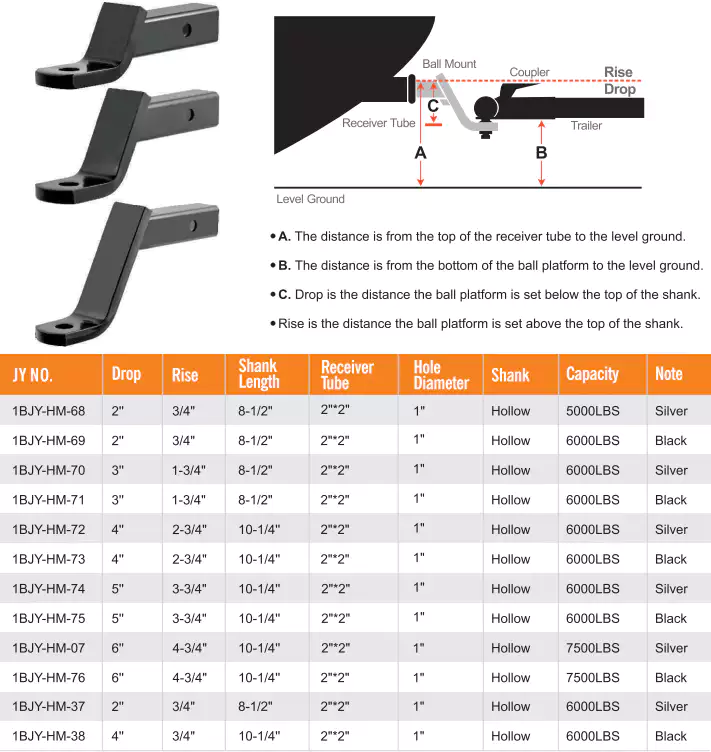 1BJY-HM-08 Towking 5000lbs Class Iii 4-way Adjustable Ball Mount