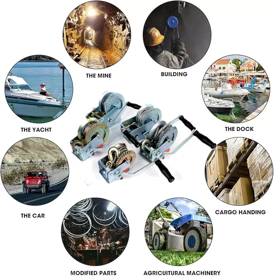 1BJY-HW-06S 1600lbs Hand Crank Winch  with Hook and 10m 32ft Steel Cable, Fit for Boat, Trailer or ATV