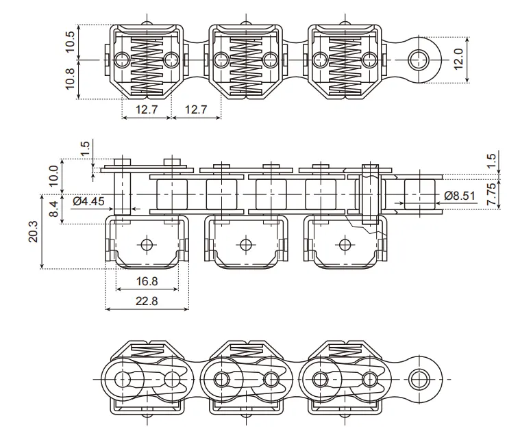 08B1-SS Stainless Steel Gripper Chain for Wire Application