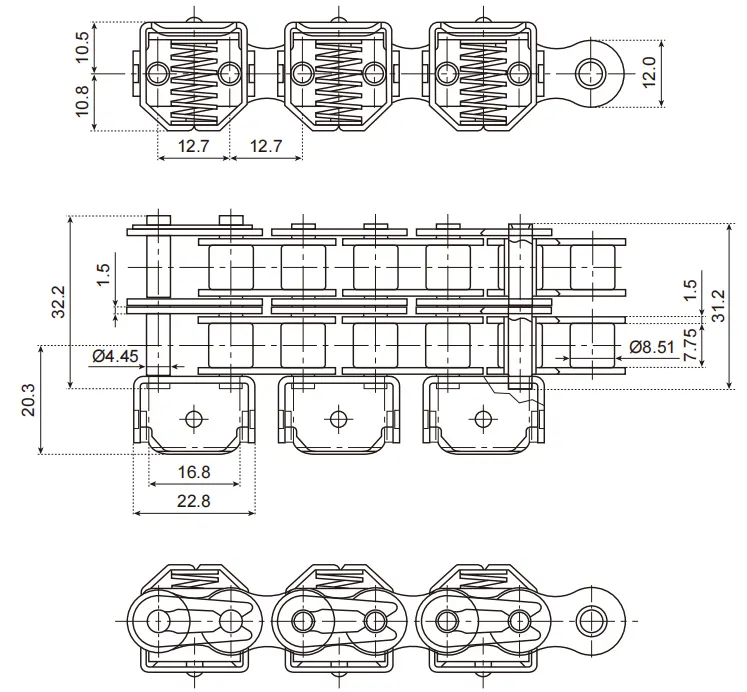 08B2 -SS Stainless Steel Gripper Chain for Wire Application
