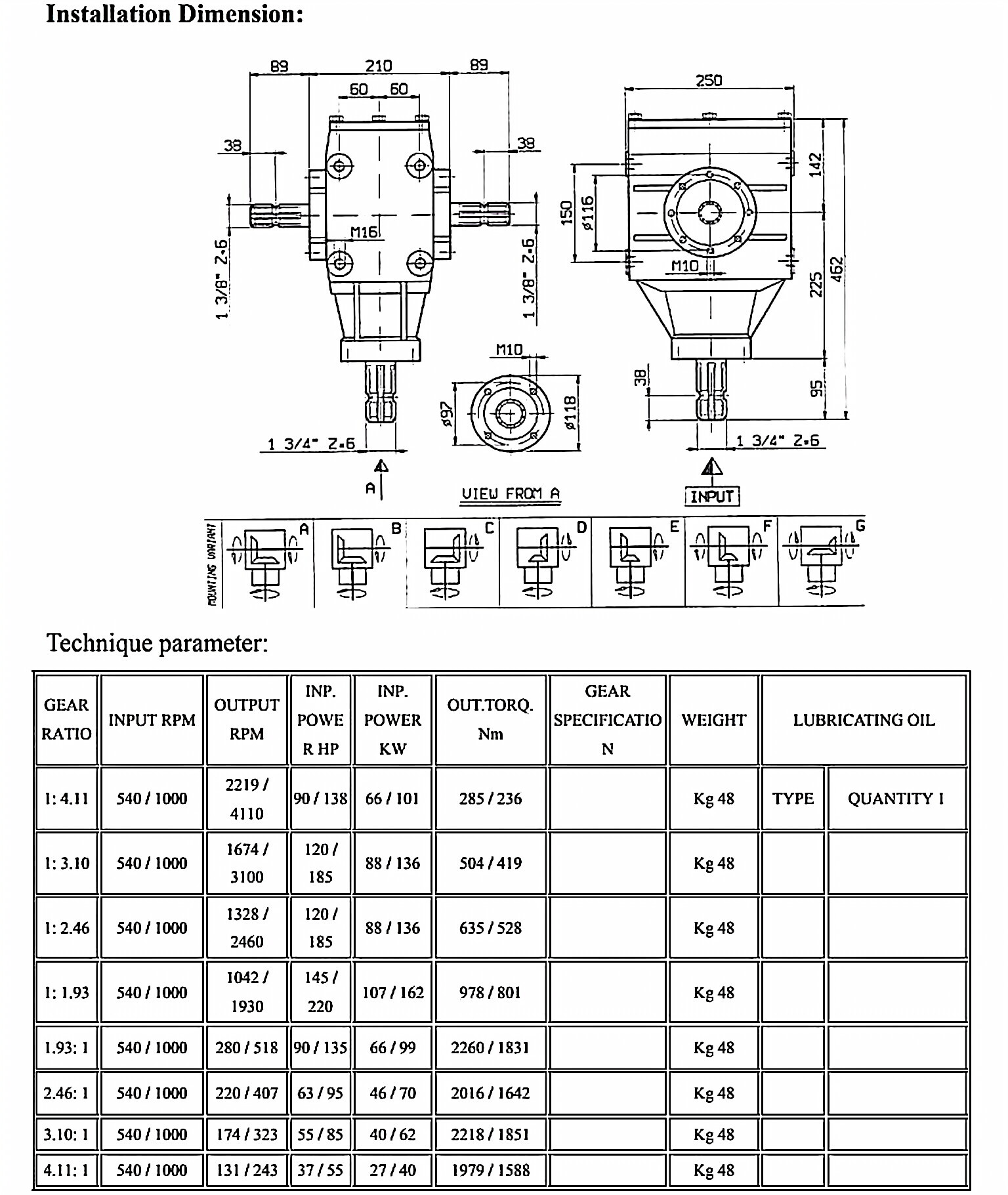 Gearbox for Agricultural Machinery Type XL Series