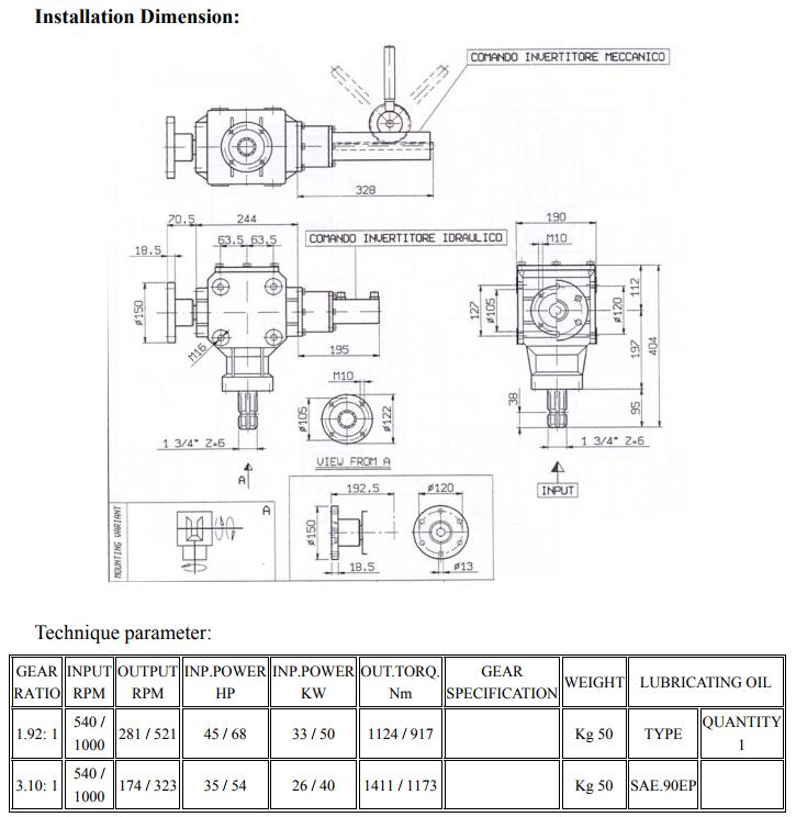 Gearbox for Agricultural Machinery Type XL Series
