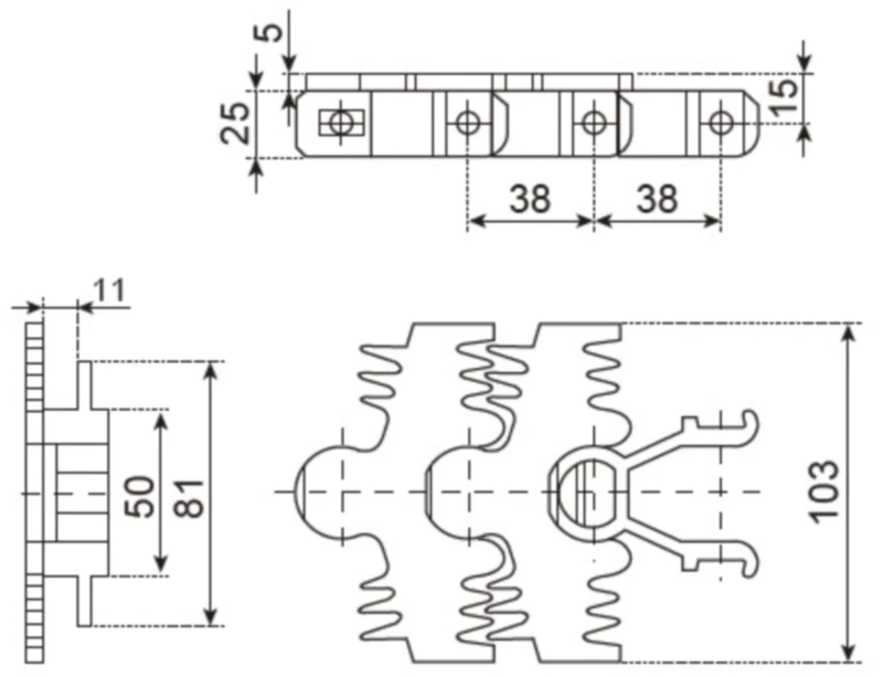Plastic Snap-on Flexible Chains 103A Plain Chains (Fingered) Replacement Of System Plast