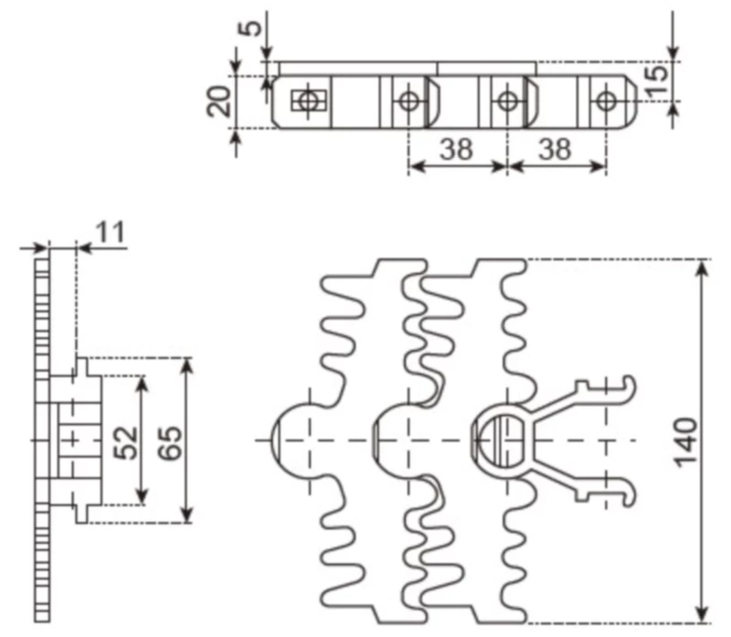 Plastic Snap-on Flexible Chains 140A3 Plain Chains (3-Fingered) Replacement Of System Plast