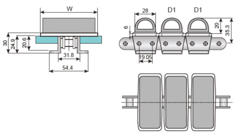 Plastic Conveyor Chains Sideflexing With Snap On Gripper Replacement Of System Plast 1873D1 - K450