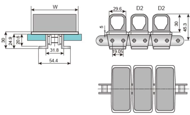 Plastic Conveyor Chains Sideflexing With Snap On Gripper(Nature Rubber) Replacement Of System Plast 1873D2 - K450