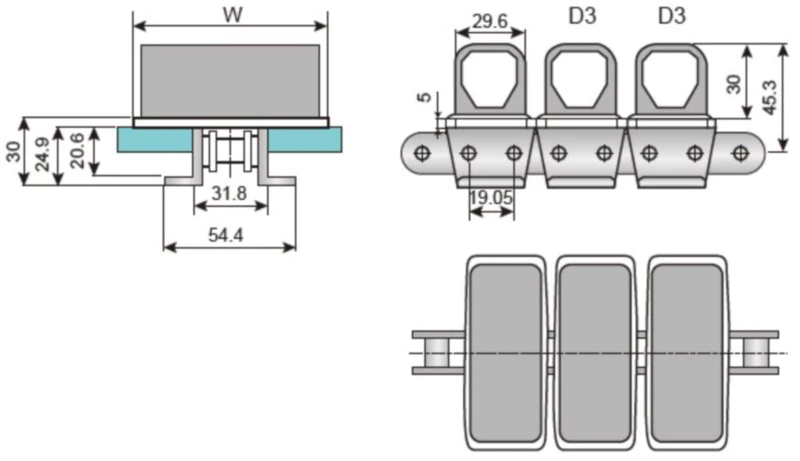 Plastic Conveyor Chains Sideflexing With Snap On Gripper(Silica Gel) Replacement Of System Plast 1873D3 - K650