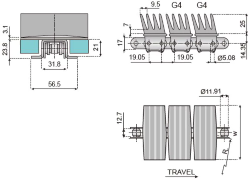 Plastic Conveyor Chains With Snap On Gripper Replacement Of System Plast 1873G4 - K450