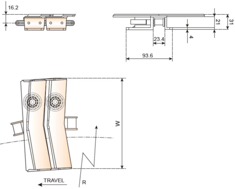 Plastic Conveyor Chains Sideflexing With Base Roller Chains Replacement Of System Plast 3873SS-R-K1000