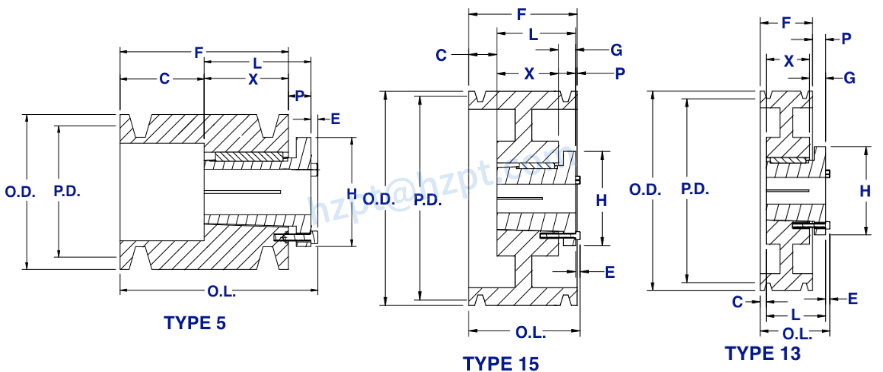 3V Series Cast Iron Eight-Groove Sheaves with Split Taper Bushings