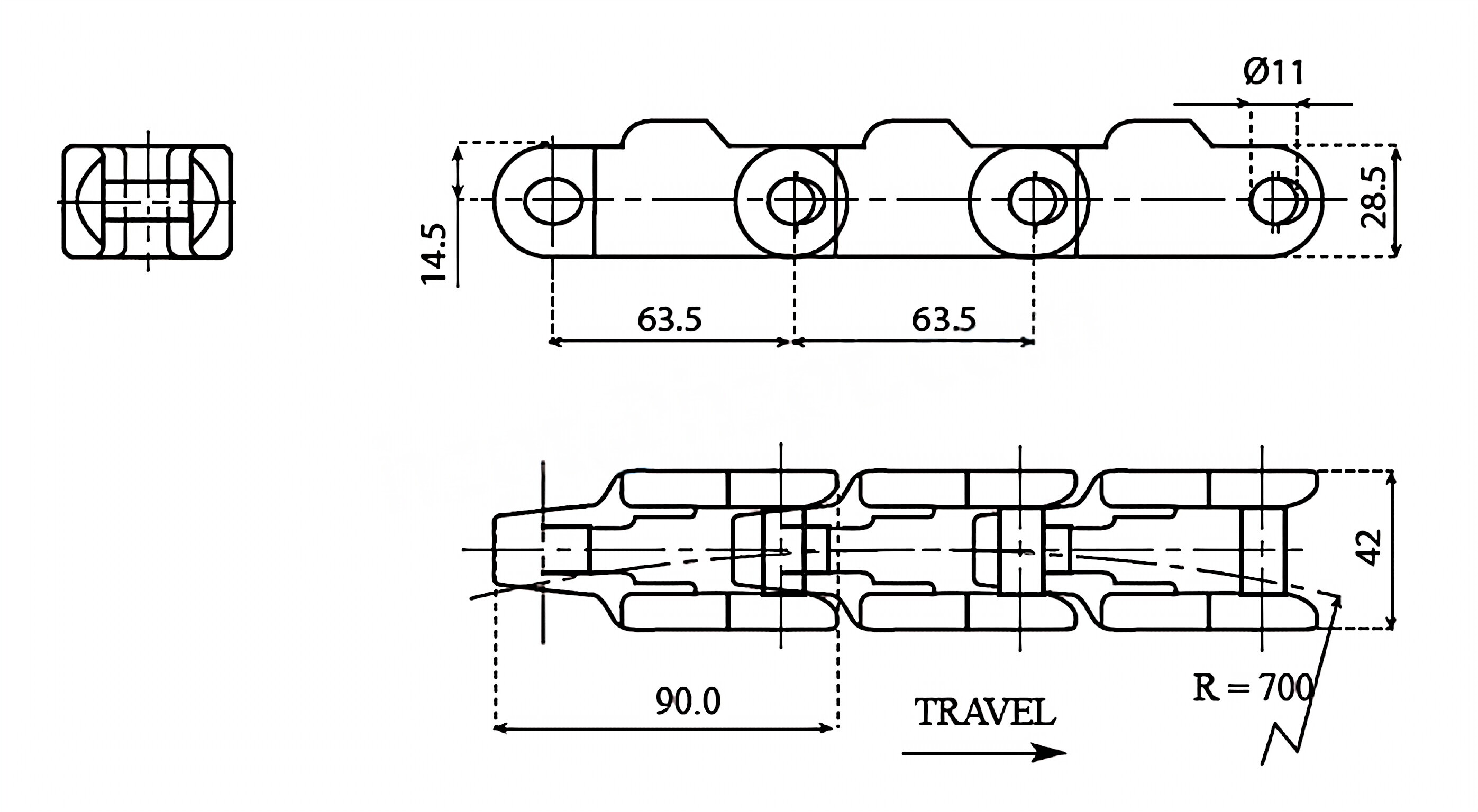 Plastic Chain CC600 Case Conveyor Chains 600TAB 600-C 600TAB-C