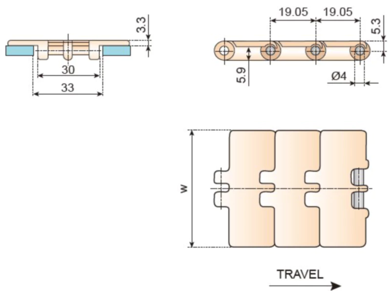 Plastic Flat Top Chain Single Hinge Straight Replacement Of System Plast 810