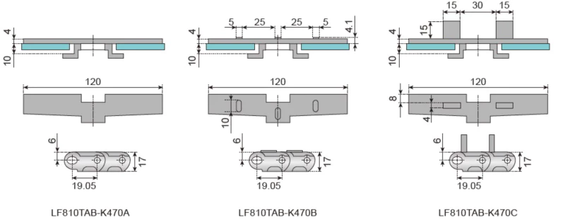 Plastic Flat Top Chain Single Hinge Sideflexing Replacement Of System Plast 810TAB