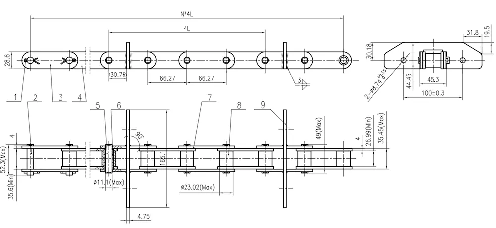 81X Series Chain with Welded Attachment for Grain Silo Equipment 81X-W165.4L