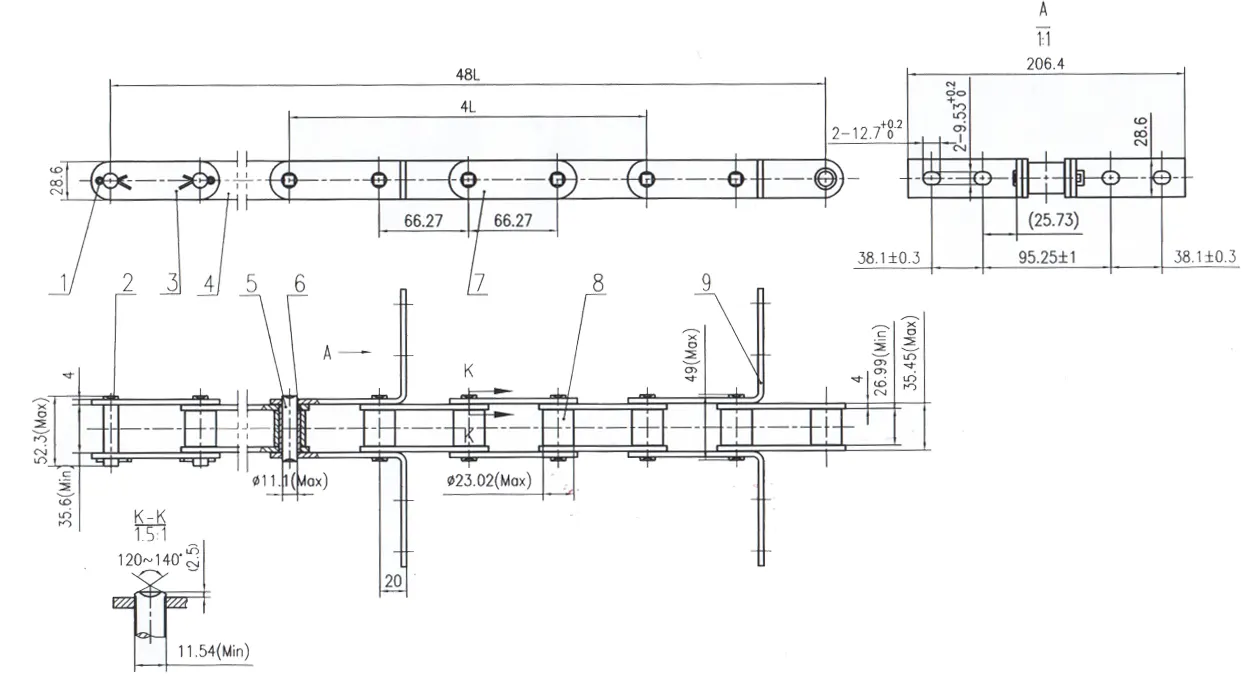 81X Series Chain with Welded Attachment for Grain Silo Equipment 81X-W206.4L-00(48L)