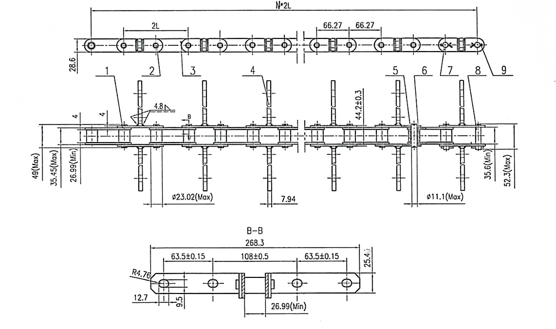 81X Series Chain with Welded Attachment for Grain Silo Equipment 81X-W268.2L-00