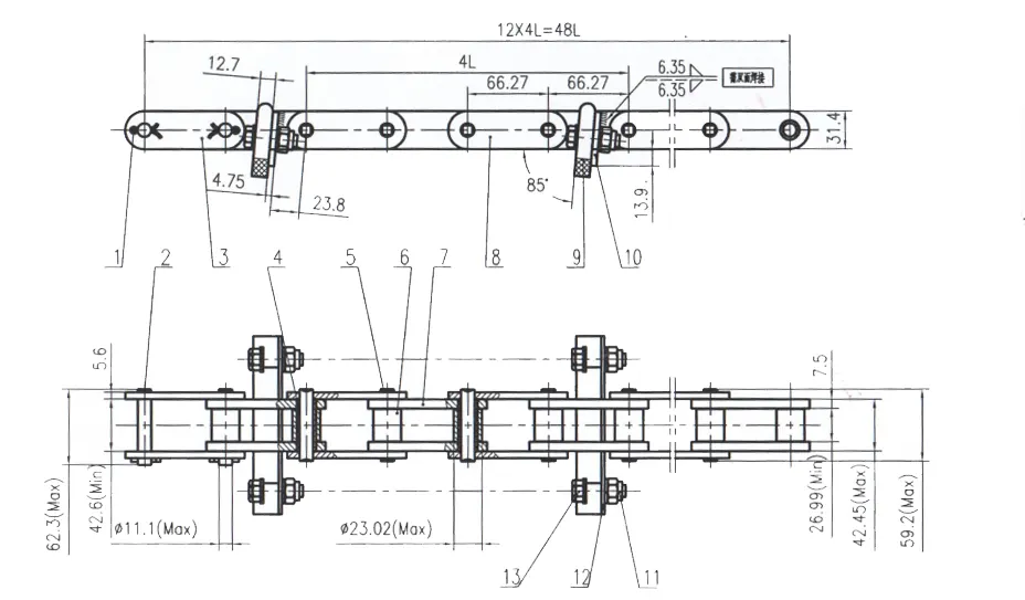 81X Series Chain with Welded Attachment for Grain Silo Equipment 81XH-W146F2.4L-00(48L)