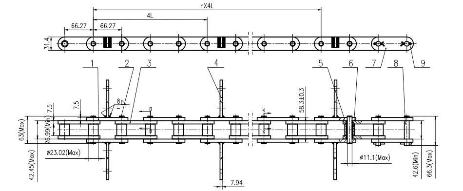 81X Series Chain with Welded Attachment for Grain Silo Equipment 81XHH-W264.4L