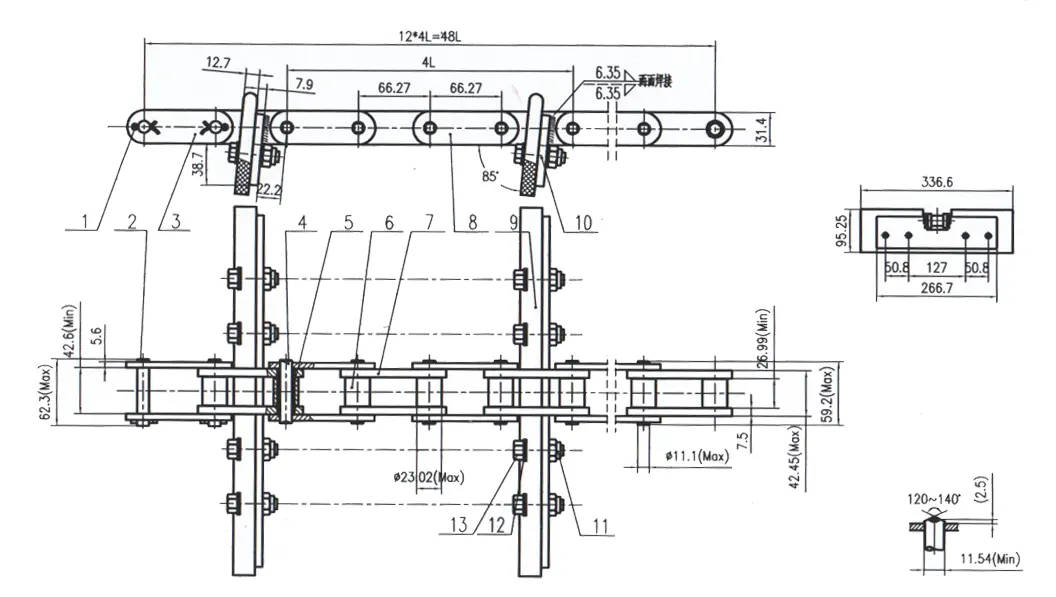 81X Series Chain with Welded Attachment for Grain Silo Equipment 81XH-W266.4L-00(48L)