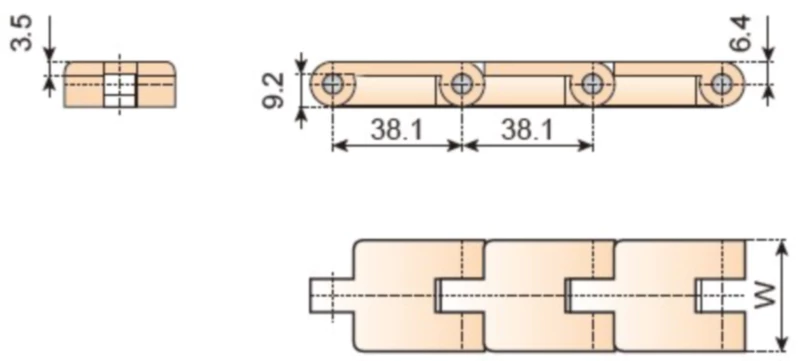 Plastic Flat Top Chain Single Hinge MiNi Straight Replacement Of System Plast 820