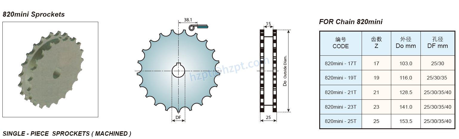 Sprockets & Idler Wheels for Chain 820mini N826-R150 and for Flexible Plain Chain 83/103/140/146 Series