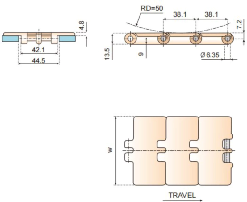 Plastic Flat Top Chain Single Hinge Straight Replacement Of System Plast 831