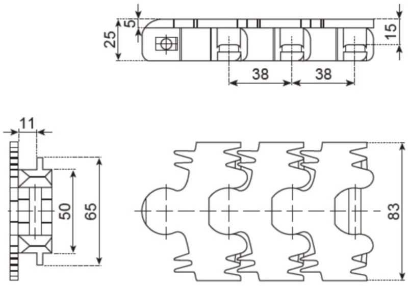 Plastic Snap-on Flexible Chains 83A Plain Chains (Fingered) Replacement Of System Plast