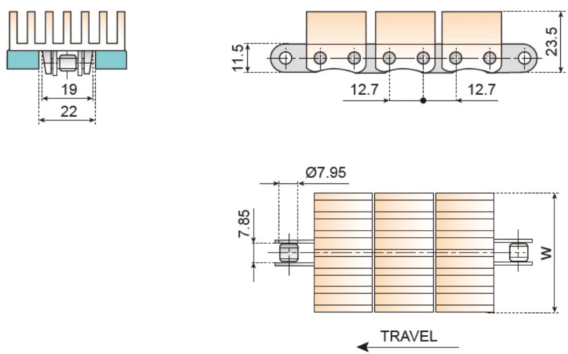 Plastic Conveyor Chains Straight Running With Base Roller Chains 12.7mm(1/2 inch)Pitch Replacement Of System Plast LF845-K110