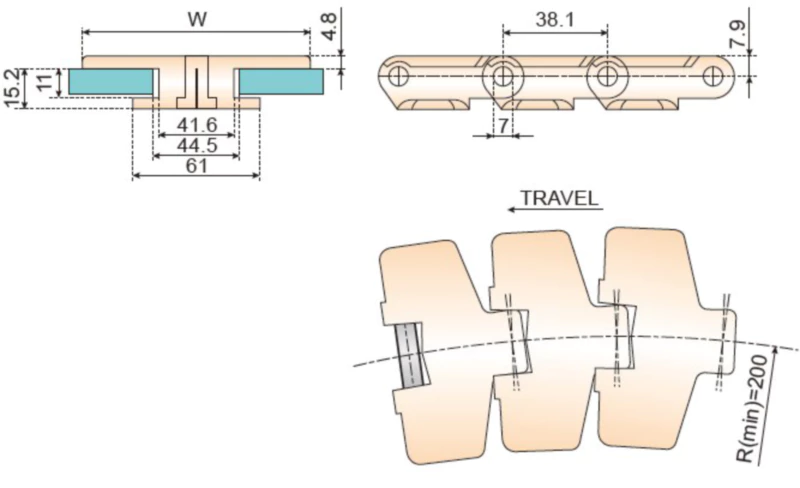 Plastic Flat Top Chain Sideflexing Replacement Of System Plast 880BS