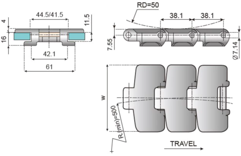 Plastic Flat Top Chain Anti-Static Sideflexing Replacement Of System Plast 880TAB